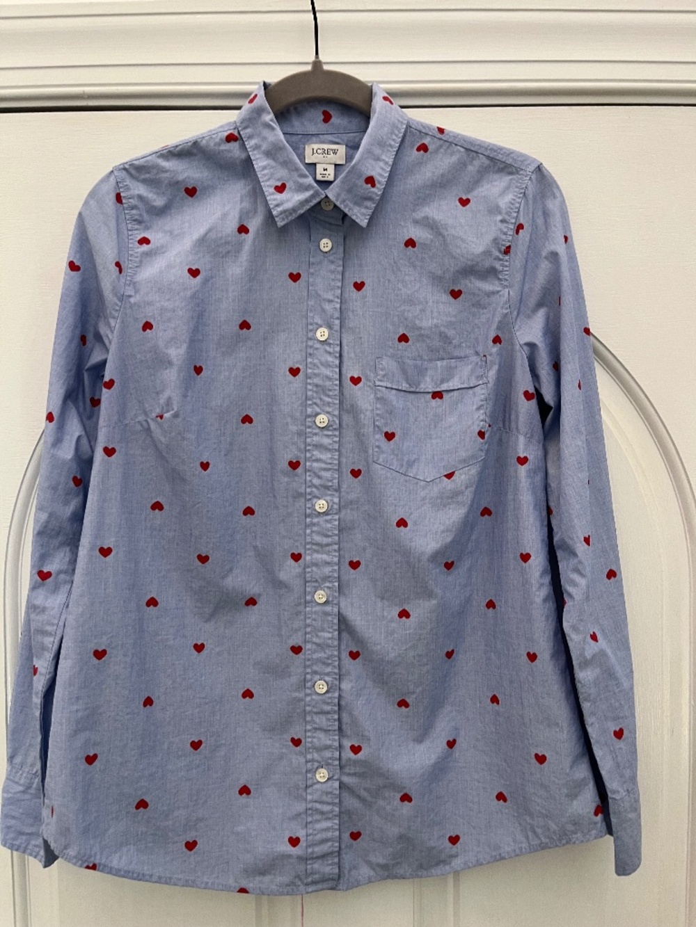 J Crew Top, Blue w/Red Hearts (M) - Excellent Condition